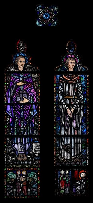 Saint Molaise and Saint Colmcille in stained glass