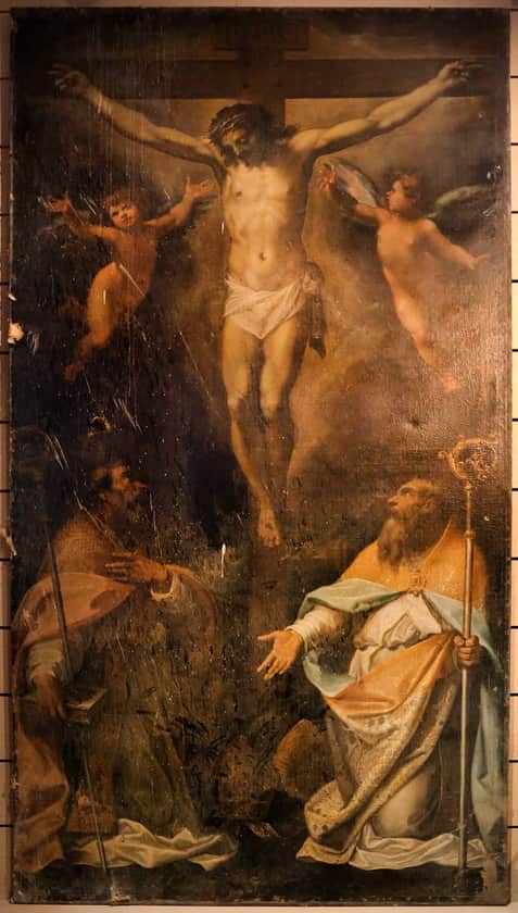 Saint Spes and Saint Eutizio beneath the Crucifixion