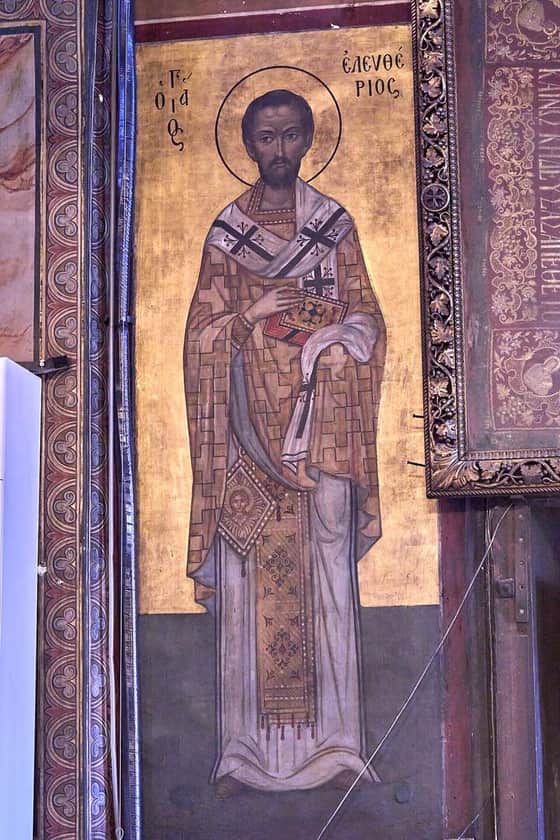 Saint Eleutherius of Nicomedia in a church mural in Athens