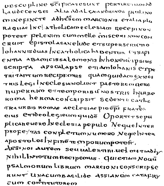 The Muratorian fragment, an early list of New Testament books