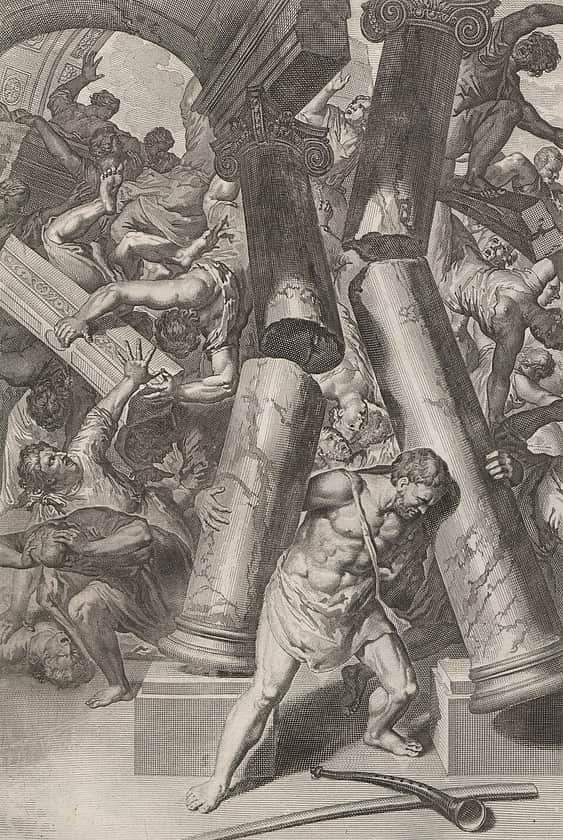 The death of Samson and the Philistines, an illustration of Judges 16