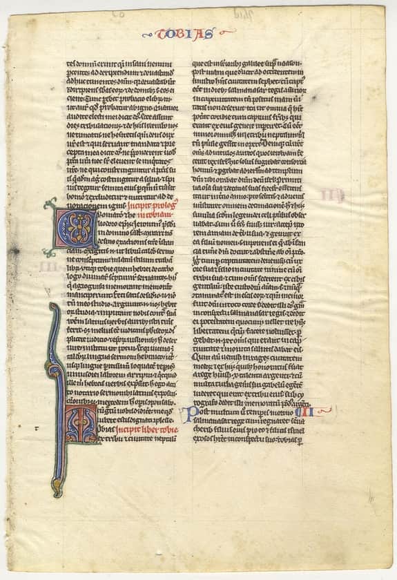 A manuscript leaf from the Book of Tobit