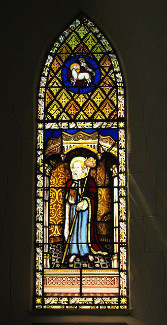 Saint Nicomedes in stained glass at the Church of Saint Remigius, Dunston